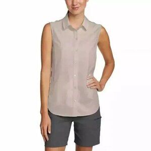 NEW Eddie Bauer Sleeveless Gray Cream Tech Shirt Women's Size Medium